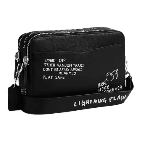 COACH Charter Polished Litchi Grain Leather Shoulder Bag Medium Size Men's Black CAK20-BLC