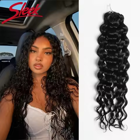 Sleek 24 Inch Human hair bundles Water Wave Crochet Natural Black Machine Made Feather Human Hair Ex