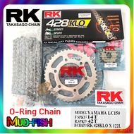 RANTAI RK SPROCKET CHAIN KIT for YAMAHA Y15ZR / FZ150 428 KLO ORING O-RING 14T / 15T - 40T 42T 43T (BLACK)
