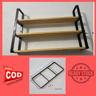 KAYU 3-tier Wall Mounted Wooden And Iron Kitchen Shelf/Minimalist Book Decoration Board Shelf/3-Story Wooden Board Shelf Saves Space