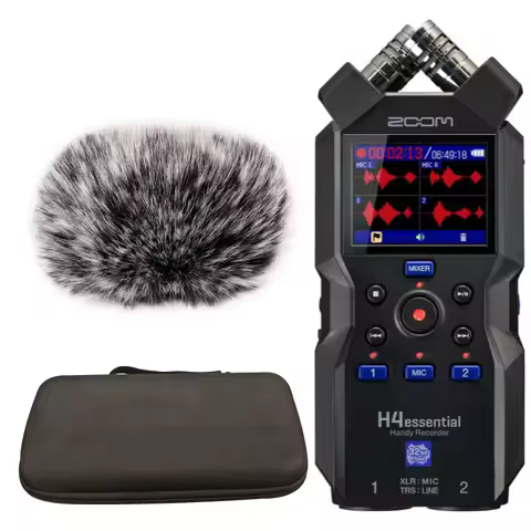 ZOOM H4essential 32 Bit Handy Recorder Bundle with Furry Microphone Windscreen and Accessory Pack, 4