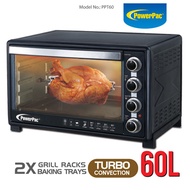 PowerPac Electric Oven 60L with Rotisserie and convection functions 2 trays and wire mesh (PPT60)