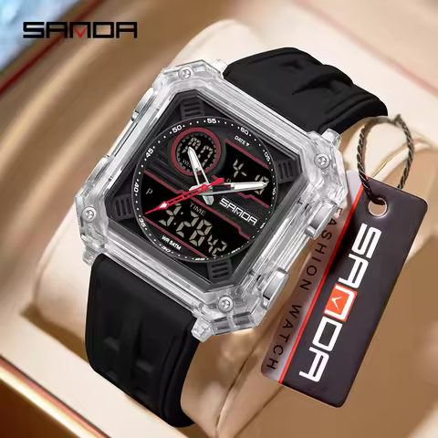 SANDA 6382 Digital Watch for Men Sports Waterproof Military Stopwatch Electronic Mens Wristwatch LED