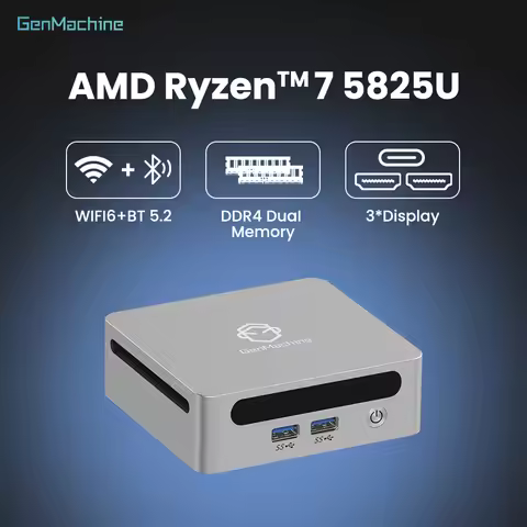 Genmachine Ryzen 7 5825U Mini PC - Diy Gaming Computer Radeon GPU, 4K HDMI, WiFi6, Compact for Creat