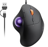 ProtoArc Trackball Mouse, Wired, USB-C and USB-A Compatible, 4 Levels DPI Adjustable, Thumb Operatio