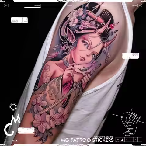 Japanese Geisha Tattoo Stickers Lasting Tattoo Fox Ninja Girl Art Temporary Tattoos Waterproof Arm T