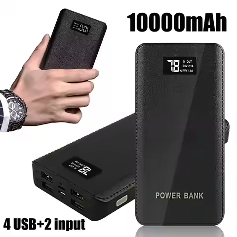 10000 mAh Portable Power Bank 10W 4USB 5V2A DC Fast Charger LED Display Large Capacity Battery Charg