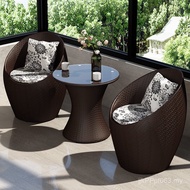 Three-Piece Set Tea Table Chair Terrace Table Courtyard Simple Casual Woven Rattan Balcony W8 Combin