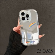 iPhone Case Glass Surface Shockproof Piston Frame Simple Rainbow Pattern Modern 17/17Pro/17ProMax/16