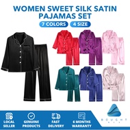Women Sweet Silk Satin Pajamas Set - Long Sleeve, Elegant, Comfortable Sleepwear