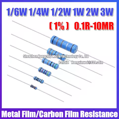 (20PCS-100PCS) 1/6W 1/4W 1/2W 1W 2W 3W 1% Metal Film Resistors 1R 10R 1K 2K 5.1K 10K 47K 100K 1M Dir