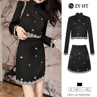 ZY.HT EraVogue ชุดเซ็ท 2 ชิ้น ผญ เสื้อแขนยาว+กระโปรง เดรสผู้หญิง สีดำ เดรสทำงาน เดรสไฮโซ ชุดออกงาน ช