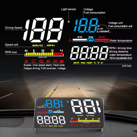 HUD D5000 OBD2 Head Up Display Car Speedometer Tachometer Windshield Projetor Overspeed Alarm LED Ac