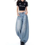 919nn Vintage Jeans Fade Long Tube Women's Loose Baggy Jeans Wide Leg Jeans