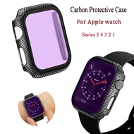 Carbon Fibre Watch Case + Tempered Glass All Around Carbon Fiber Bumper+Screen Protector for iWatch Series 9 8 7 6 SE 5 4 3 2 1 for iWatch