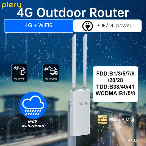 Plery 4G Router Outdoor IP66 CAT4 AX300 WiFi6 Router 4G Exterior For IP Camera/CPE 300Mbps Global LT