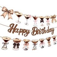 3 Keping Hiasan Banner Parti Espresso Martini, Hiasan Gelas Espresso Martini, Banner Parti Selamat H