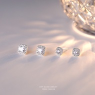 S999 Pure Silver Diamond Square Ear Studs Earrings for Women Fashion French Retro Style Bohemian Hip