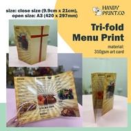 Tri fold Menu Print matte or gloss lamination (HandyPrint)🚫no design service