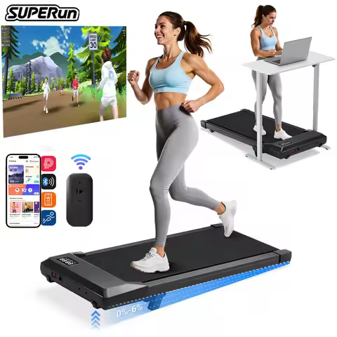 Foldable 6% Slope Under Desk Treadmills 2.5 HP Quiet Walking Pad Portable Remote Control LED Display