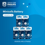 Philips Button Lithium Minicells Battery, 3V Batteries x 5pcs pack (CR2025L/40)