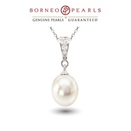 Borneo Pearls Genuine Freshwater White Pearl Pendant Necklace in White Gold Rhodium Plated