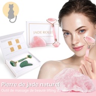 [✅SG Ready Stock] Natural Rose Quartz Jade Roller Gua Sha Set Facial Body Massager Roller Jade Stone
