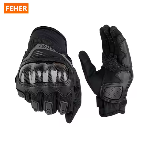 FEHER Men's Motorcycle Gloves Summer Breathable Genuine Leather Riding Gloves Touch Screen Anti-fall