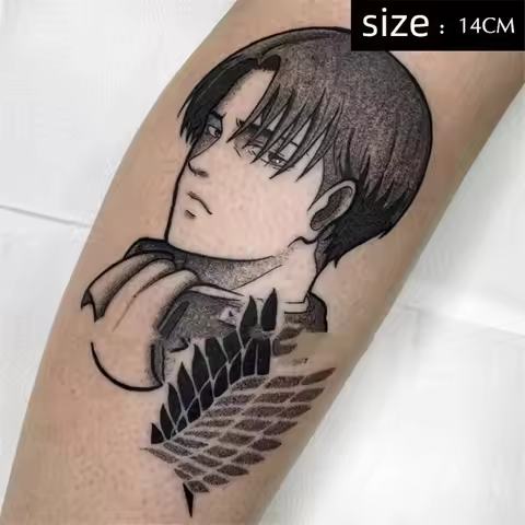 Anime Attack on Titan Levi Ackerman Character Temporary Tattoos Transfer Tattoo Body Art Waterproof 