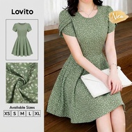 (New Arrival) Lovito Casual Dress Draped Pleated Spring/summer Green Dress for Women DRK9P1D157
