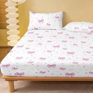 2/3pcs /Set Pink Bow Knot Heart-Shaped Love Pattern Fitted Sheet Set Without Filler, Fitted Sheet Se