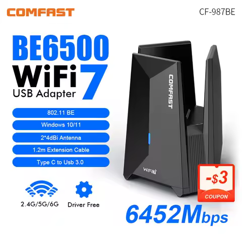 Comfast wifi 7 USB 3.0 Wi-fi adapter BE6500 6G/5G/2G Network Card 3*5dBi Antennas Wifi7 PC Receiver 