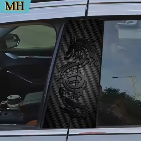 2 Pieces High Quality Car Sticker Black Dragon Pattern Door Post Sticker Semi-matte Vinyl B-pillar P