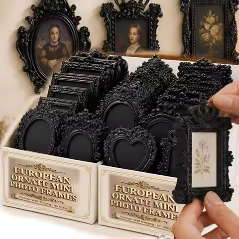 Mini Vintage Resin Picture Frame Small Picture Frames Antique Black Frames for Dollhouses Ornaments 