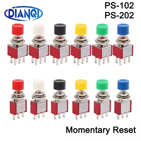 PS-102/DS-612 PS-202 3Pin 6pin 6mm Mini Momentary Automatic Return Push Button Switch ON-(ON) 2A 250