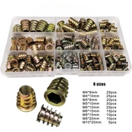 75/165pcs M4 M5 M6 M8 M10 Hex Hexagon Socket Head Wood Furniture Bed Cabinet Table Thread E-nut Inse