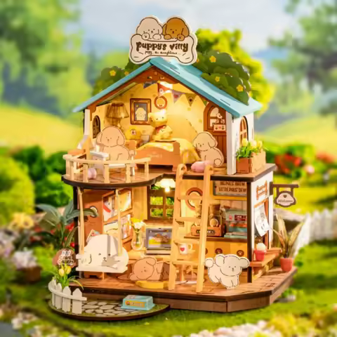 Robotime Rolife DIY Miniature Dollhouse Kit Rolife Puppy's Cozy Villa Amazing Gift for Children DIY 