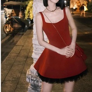 Mengzi Yiภาษาฝรั่งเศสคําEleganceสีแดงชุดราตรีผู้หญิงฤดูใบไม้ผลิ 2025 Sensation Pure Desireเผ็ดกระโปร