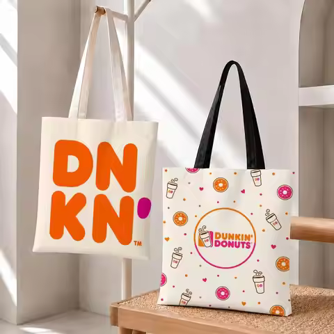 D-Dunkin Donuts Storage Bags Storage Bags Foldable Canvas Tote Bag, Reusable Fashion Shopping Bag fo