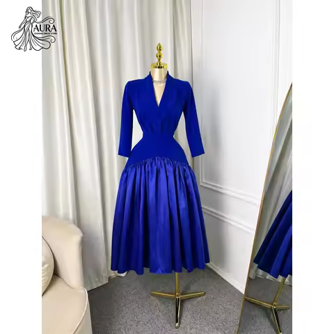 Aura Royal Blue Prom Dresses Luxury Crystal V-neck the Most Luxurious Dresses for Weddings Custom Ma