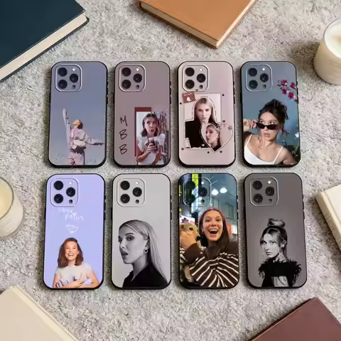 M-Millie Bobby B-Brown Phone Case For iPhone 16,15,14,13,12,17,Pro Max,Plus Silicone Black Case