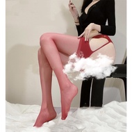 Red stockings lace suspenders integrated black silk sexy suspenders