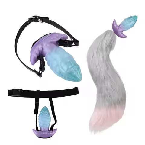 YOCY Octopus Anal Plug 10 Modes Vibrator with Mouth Gag Strap-On Tail for Adult BDSM Games - Adjusta