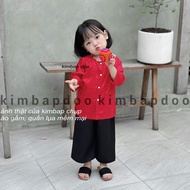 Bộ bà ba tay dài cho bé gái áo gấm quần lụa satin xinh xắn