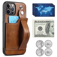 [HOT PILLXIOWGEWRH 601] IPhone Card Leather Case Wrist Strap Back Cover Case for IPhone 11 12 13 Pro MAX X XS MAX XR 6 7 8 PLUS Men 39;s Business PhoneCase