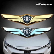 Wings Emblem For Toyota Car Front Hood Bonnet Car Tailgate Metal Stickers Wish Vios Raize Sienta GR Yaris Corolla Cross Altis Harrier Camry Hiace Vellfire Rav4 Fortuner Noah Accessories