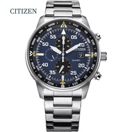 Citizen CA0690-1 นาฬิกาควอทซ์สำหรับผู้ชายนาฬิกาสปอร์ตลำลองสำหรับผู้ชายนาฬิกาข้อมือหนังทหารสุดหรูสีน้