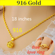 916 Gold Chain Original Malaysia Necklace for Women Ladys Luck Bead Necklace Send Bracelet &amp; Ring for Women Pendant Jewellery Pearl Necklace Bridal Wedding Jewelry Set Emas Bangkok Cop 916 Rantai Leher Viral Rantai Emas Korea Rantai Leher Emas Lelong