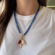Retro Glaze Stone Beaded Necklace Handcrafted Aesthetic Pendant for Bestie Gift FGWY