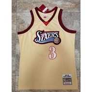 2025 Men's T-shirt Philadelphia 76ers Allen Iverson 1997-98 Mitchell Ness Hardwood Classics Gold